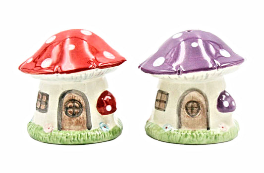 Cosmos Gifts Ceramic Colorful Mushroom House Salt and Pepper Shaker Set 2.5 In Multi-colors