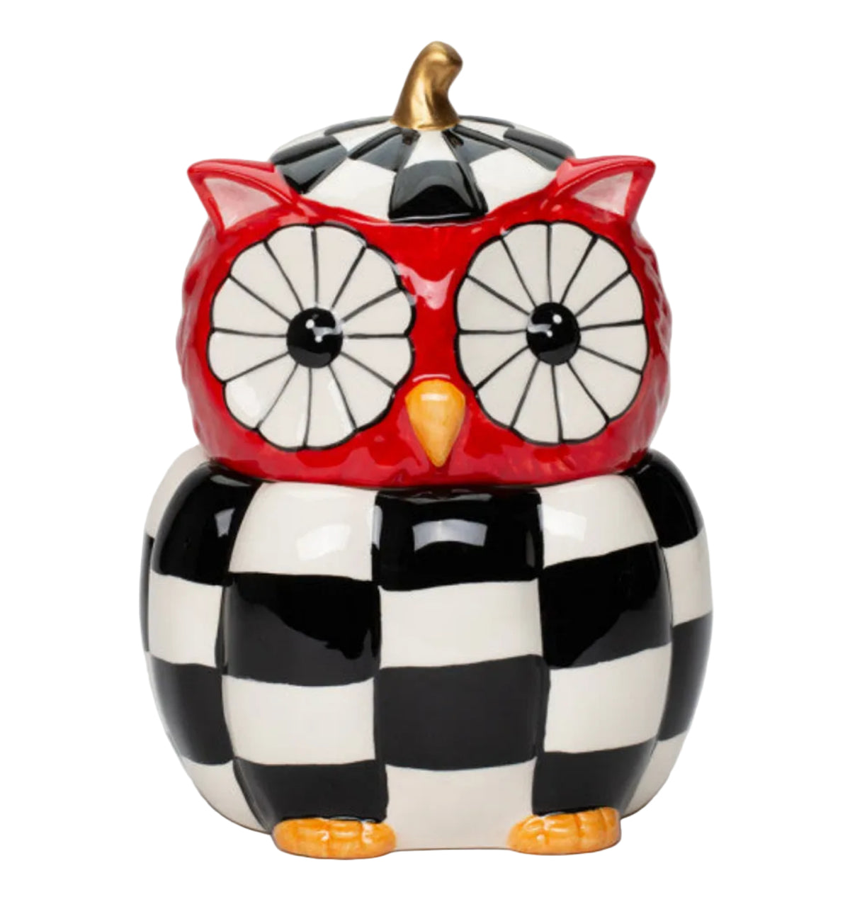 Cosmos Gifts Fine Ceramic Modern Owl with Checkerboard Pattern Candy Jar 6-5/8" H