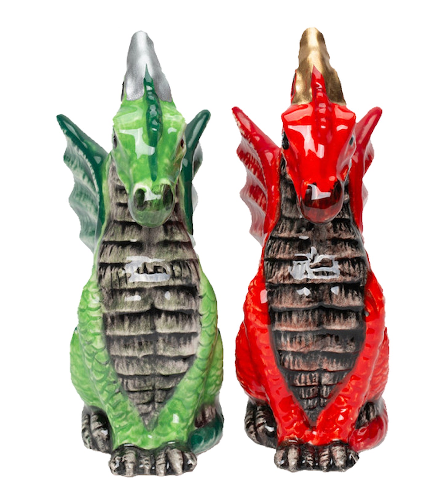 Cosmos Gifts Fine Ceramic Medieval Red & Green Dragon Salt & Pepper Shakers Set 3-7/8" H 21096