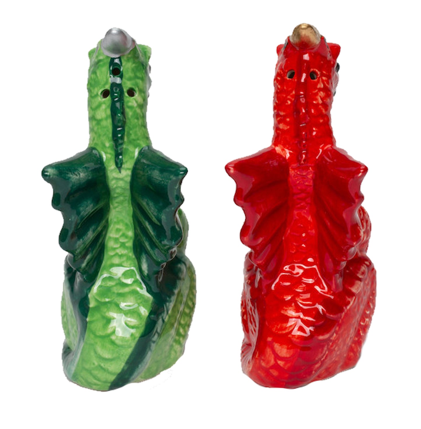 Cosmos Gifts Fine Ceramic Medieval Red & Green Dragon Salt & Pepper Shakers Set 3-7/8" H 21096