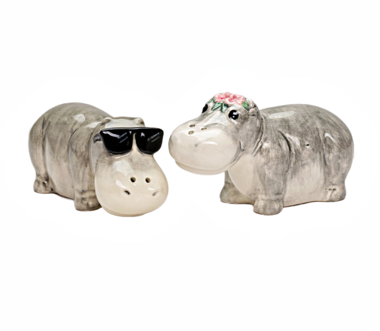 Cosmos Gifts Fine Ceramic Hippo Coupe Hippopotamus Salt & Pepper Shakers Set 3-1/2"