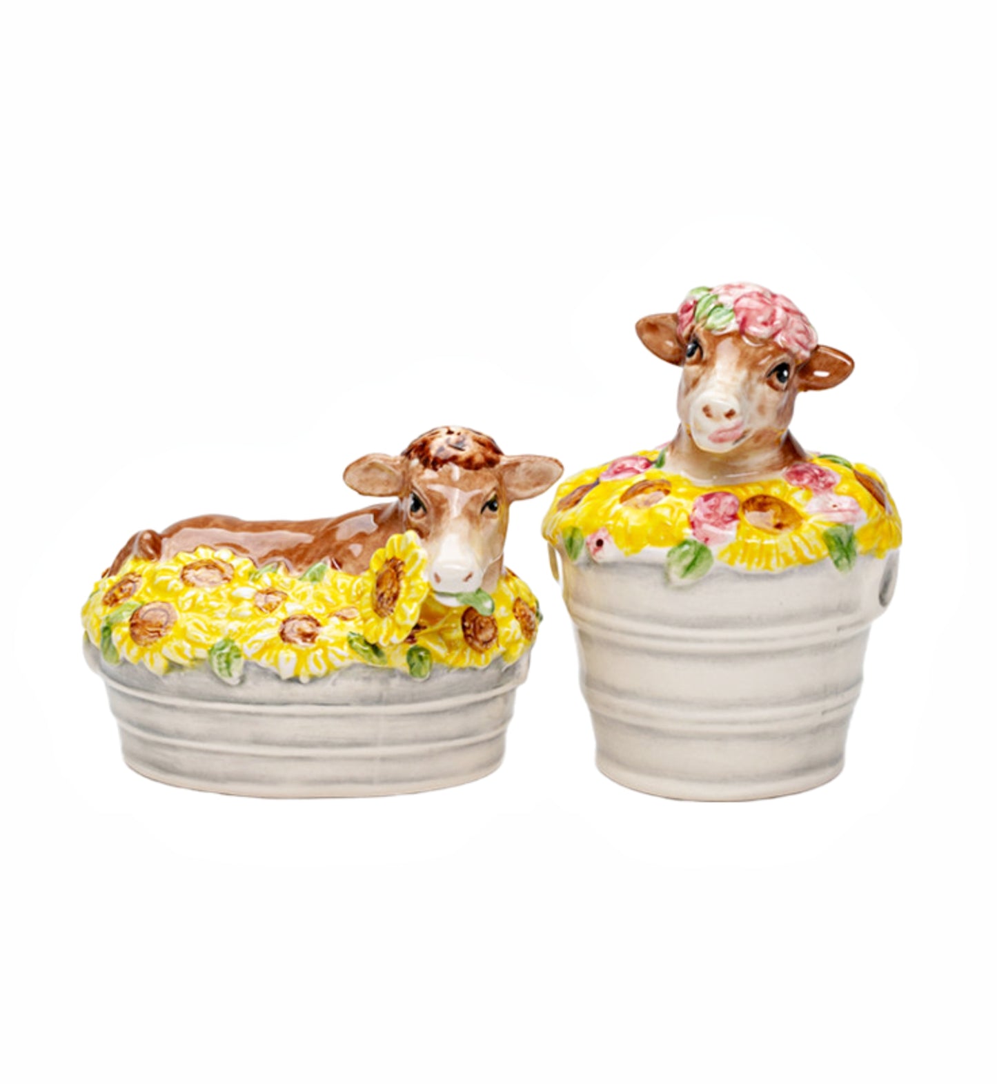 Cosmos Gifts Fine Ceramic Happy Cows Sunflower Bath Salt & Pepper Shakers Set 3-3/8" L