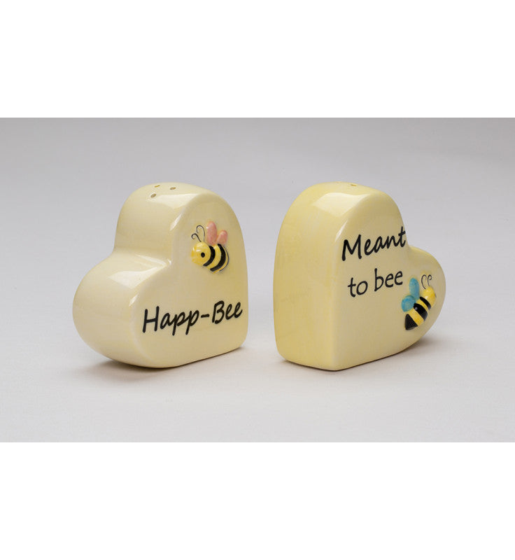 Cosmos Gifts Fine Ceramic Happy Bee Love Heart Salt & Pepper Shakers Set 2-3/8" H