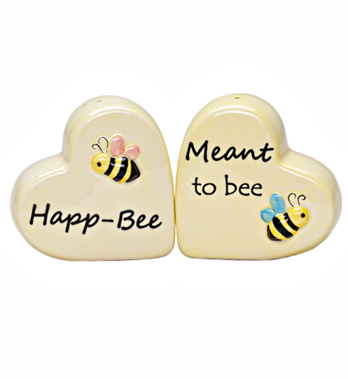 Cosmos Gifts Fine Ceramic Happy Bee Love Heart Salt & Pepper Shakers Set 2-3/8" H