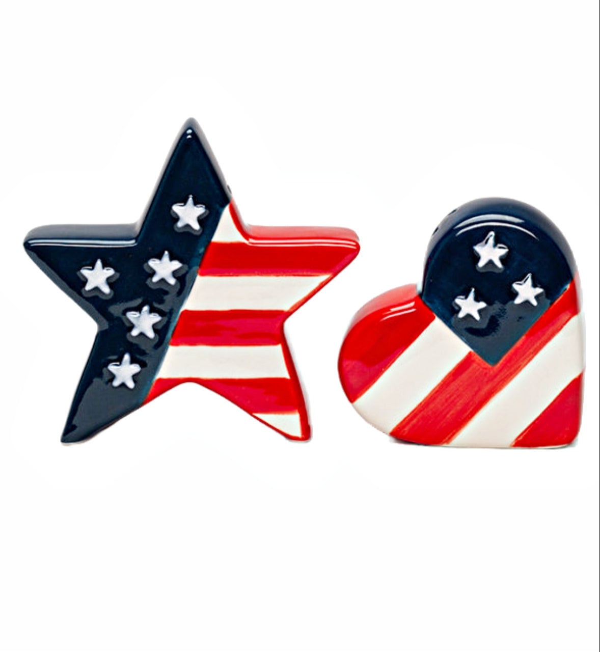 Cosmos Gifts Fine Ceramic Independence Day USA Stars and Stripes Salt & Pepper Shakers Set 3-1/8" H Red White Blue