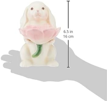 Cosmos Gifts Fine Ceramic Bunny Rabbit Holding Pink Tulip Flowers Candy Candle Plate Figurine, 6-1/4" H