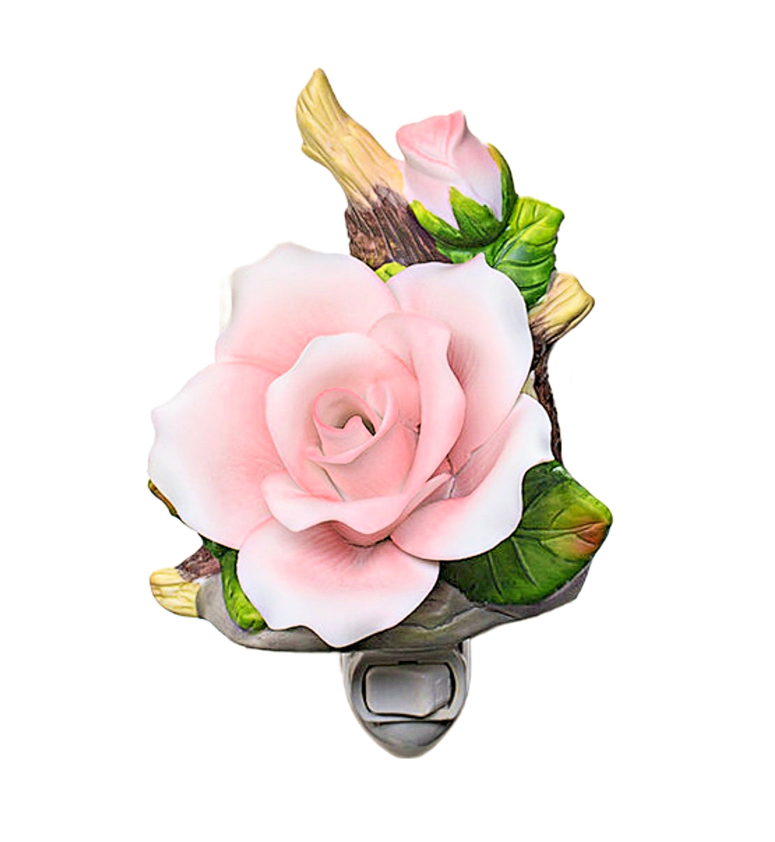 Cosmos Gifts Fine Porcelain Lighted Pink Rose Night Light 3-1/2-Inch