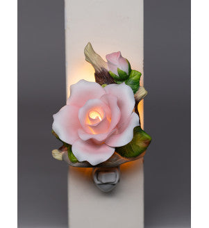 Cosmos Gifts Fine Porcelain Lighted Pink Rose Night Light 3-1/2-Inch