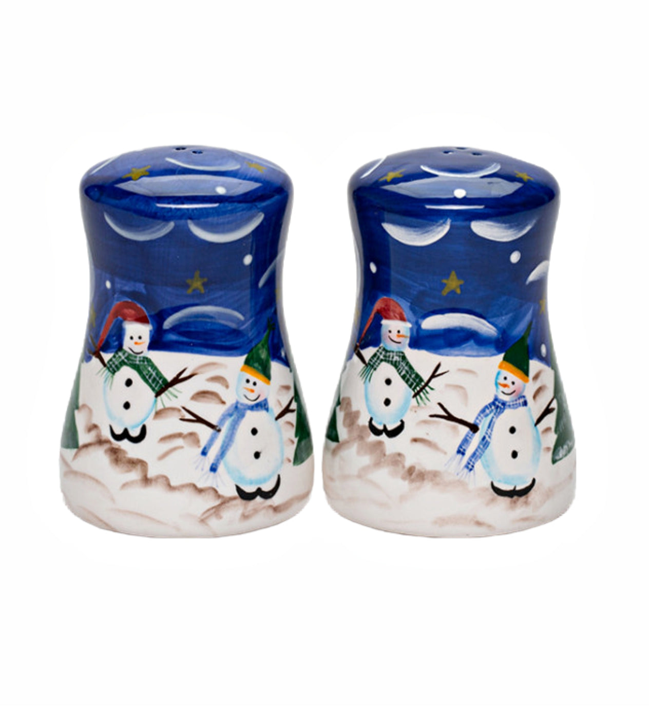 Cosmos Gifts Fine Ceramic Christmas Winter Wonderland Snowman Christmas Tree Salt & Pepper Shakers Set 3-3/8" H 260-34