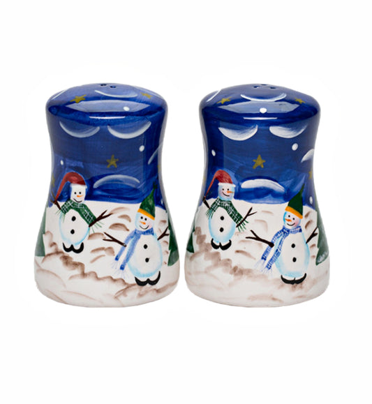 Cosmos Gifts Fine Ceramic Christmas Winter Wonderland Snowman Christmas Tree Salt & Pepper Shakers Set 3-3/8" H 260-34