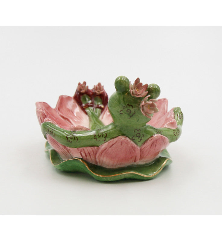 Cosmos Gifts Fine Ceramic Frogalina Frog on Water Lily Flower Dish 6-1/4" L