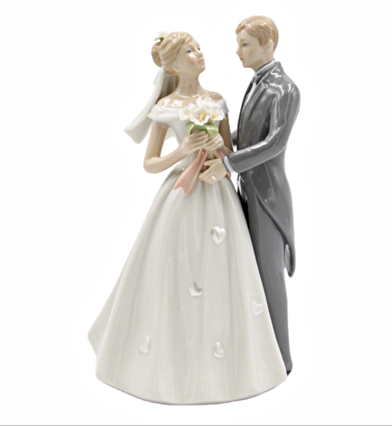 Fine 8" Porcelain Painted Classic Bride and Groom Statue Cake Topper