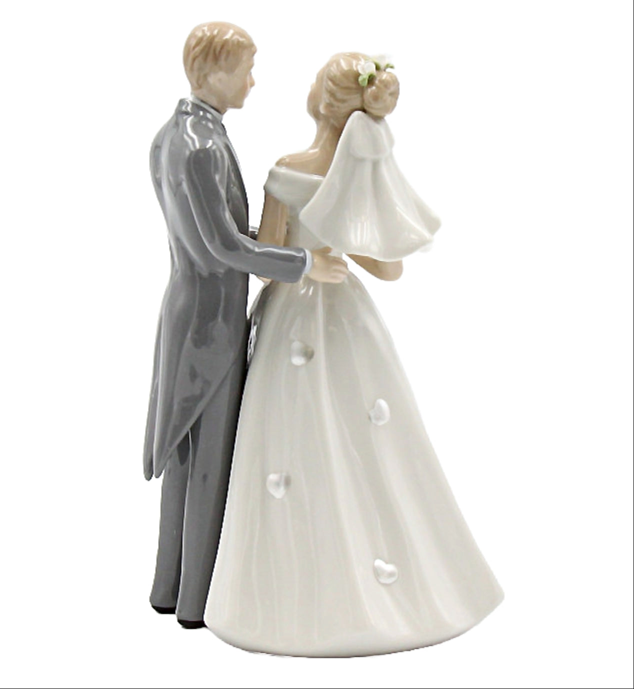 Fine 8" Porcelain Painted Classic Bride and Groom Statue Cake Topper