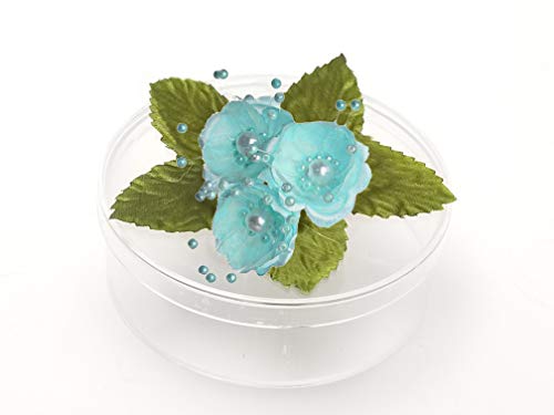 PFP Clear Round Plastic Cookie Nut Candy Box with Pearl Satin Organza Flower 4.5 In Hunter Green
