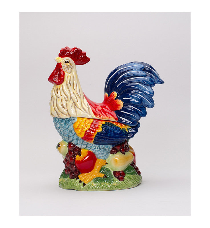Cosmos Fine Ceramic Painted Standing Rooster on Fruit Kitchen Cookie Jar 12" H Multicolor