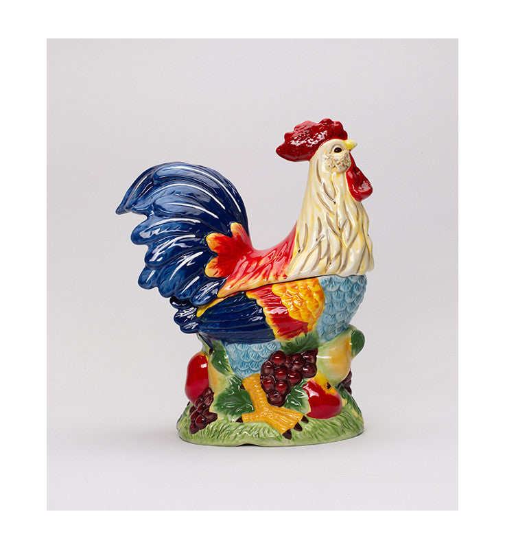 Cosmos Fine Ceramic Painted Standing Rooster on Fruit Kitchen Cookie Jar 12" H Multicolor