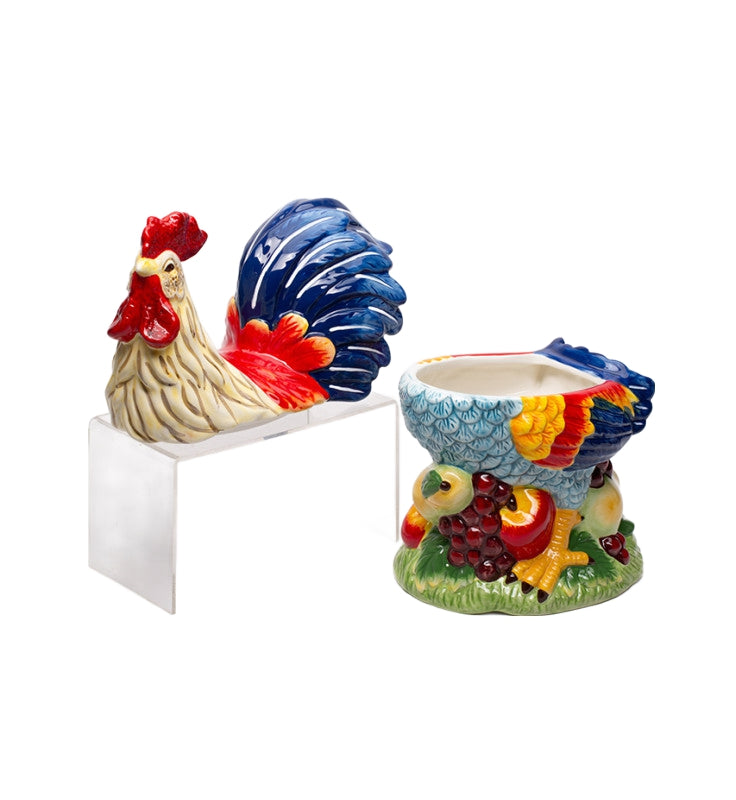Cosmos Fine Ceramic Painted Standing Rooster on Fruit Kitchen Cookie Jar 12" H Multicolor