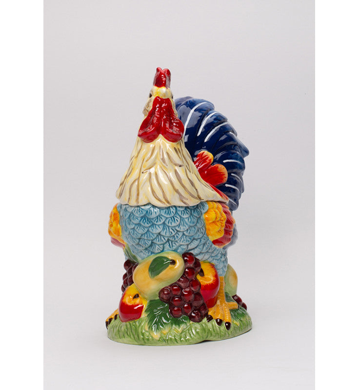 Cosmos Fine Ceramic Painted Standing Rooster on Fruit Kitchen Cookie Jar 12" H Multicolor