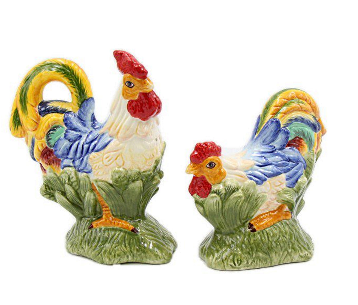 Cosmos Gifts Fine Ceramic Hand Painted Rooster & Hen Salt and Pepper Shakers 5" H