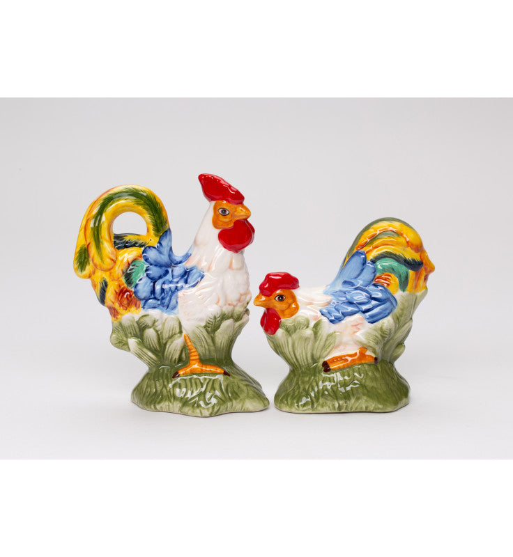 Cosmos Gifts Fine Ceramic Hand Painted Rooster & Hen Salt and Pepper Shakers 5" H