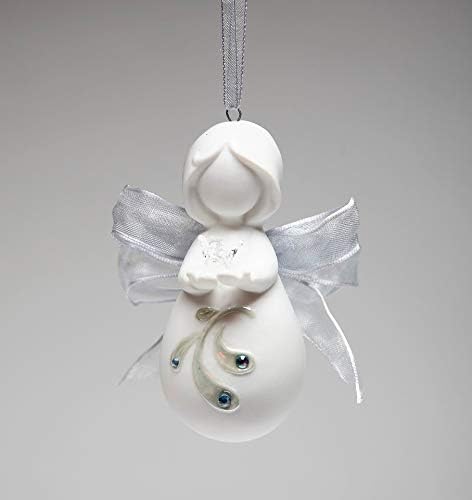 Cosmos Gifts Fine Porcelain Inspirational Angel of Peace Holding Dove with Ribbon Wings Hanging Christmas Tree Ornament Figurine 3" H