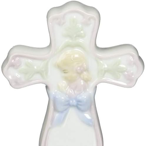 Cosmos Fine Porcelain Cross with Girl and Ribbon Figurine 4" H