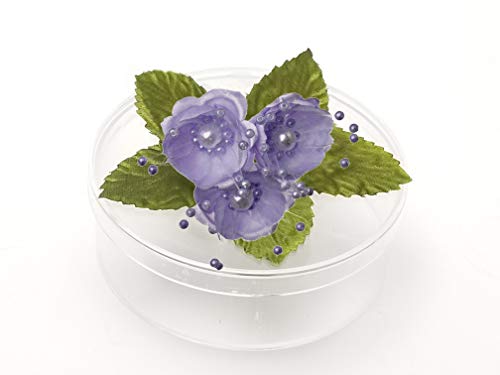 PFP Clear Round Plastic Cookie Nut Candy Box with Pearl Satin Organza Flower Yellow 4.5" Diameter Set of 3