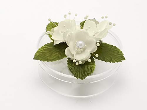 PFP Clear Round Plastic Cookie Nut Candy Box with Pearl Satin Organza Flower 4.5" L Burgundy