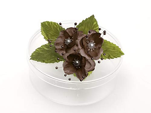 PFP Clear Round Plastic Cookie Nut Candy Box with Pearl Satin Organza Flower 4.5 In Hunter Green