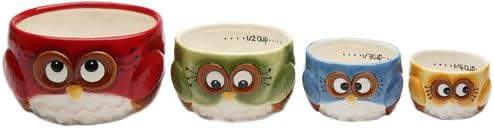 Cosmos Gifts Ceramic Owl Design Measuring Cup Set Red Green Blue Yellow 4-Pack 16 oz