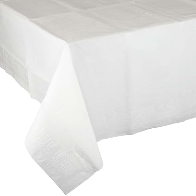 Party Favors Plus Disposable Tablecloth White 54x108 Inch 2-Ply Tissue Plastic Lining Rectangular Pack of 2