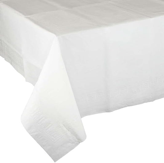 Party Favors Plus Disposable Tablecloth White 54x108 Inch 2-Ply Tissue Plastic Lining Rectangular Pack of 2