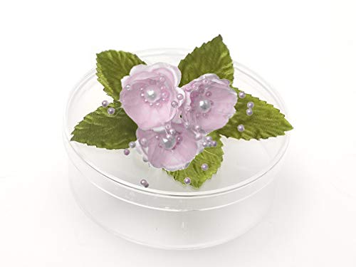 PFP Clear Round Plastic Cookie Nut Candy Box with Pearl Satin Organza Flower 4.5" L Burgundy