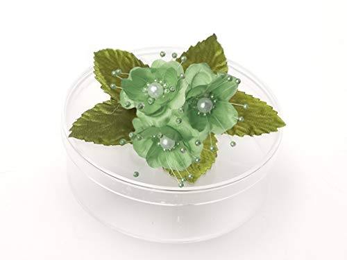 PFP Clear Round Plastic Cookie Nut Candy Box with Pearl Satin Organza Flower 4.5" L Burgundy