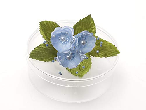 PFP Clear Round Plastic Cookie Nut Candy Box with Pearl Satin Organza Flower Yellow 4.5" Diameter Set of 3