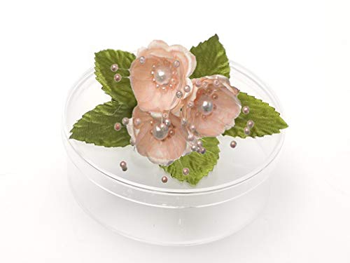 PFP Clear Round Plastic Cookie Nut Candy Box with Pearl Satin Organza Flower 4.5" L Burgundy