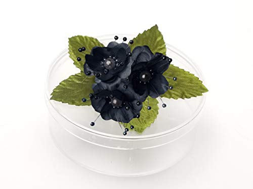 PFP Clear Round Plastic Cookie Nut Candy Box with Pearl Satin Organza Flower 4.5 In Hunter Green