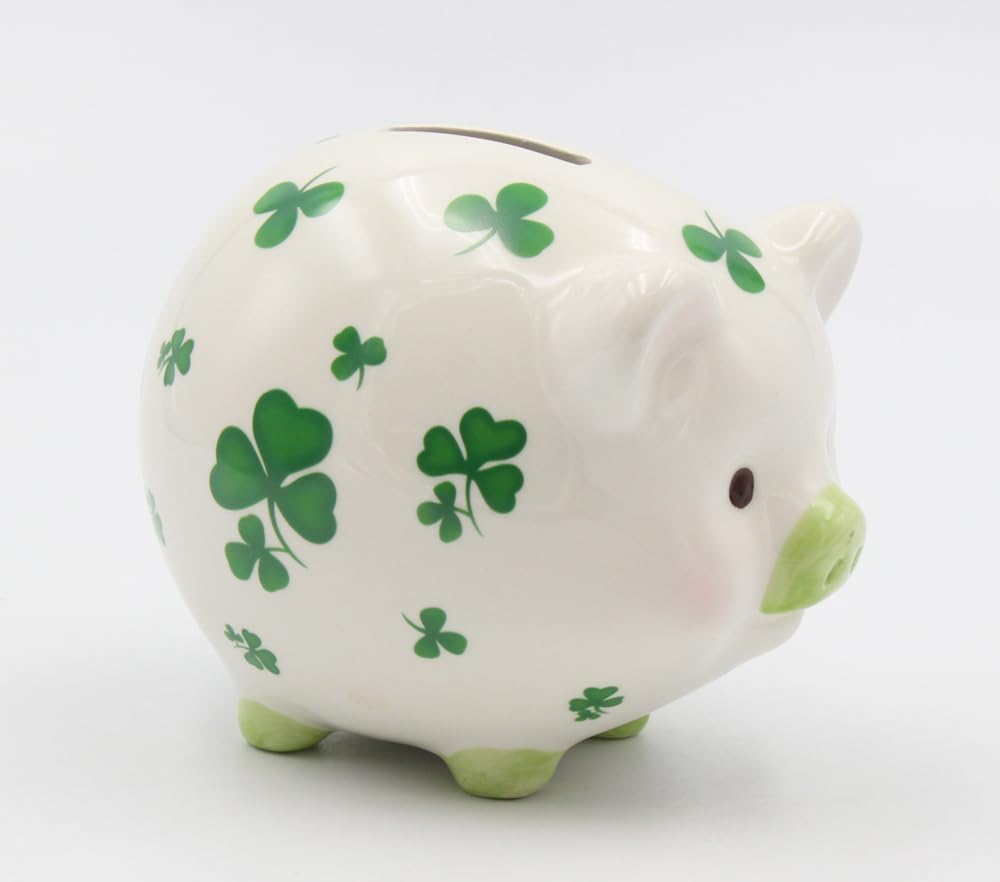Cosmos Gifts Ceramic Shamrock Piggy Bank Small Green 20894