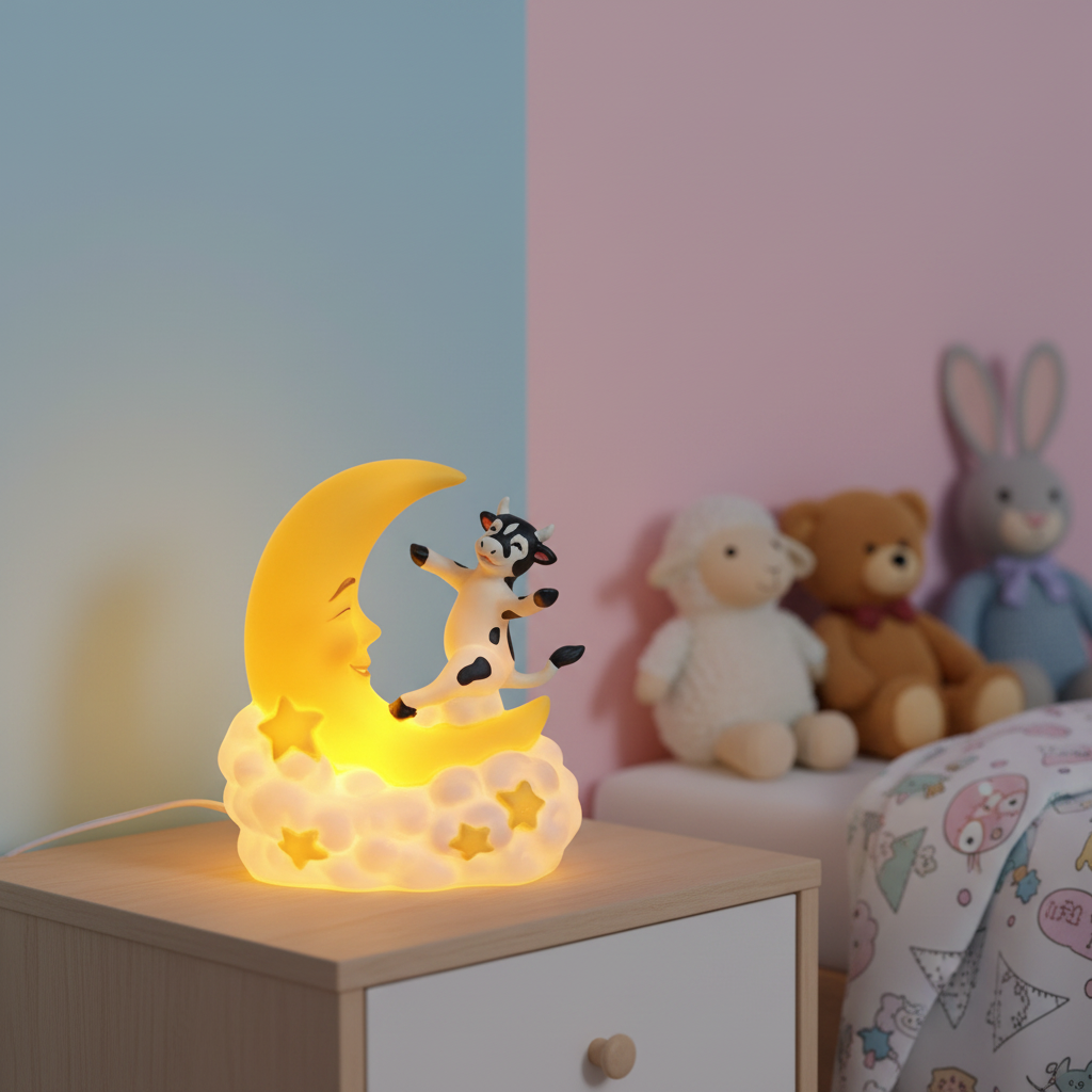 Cosmos Gifts Fine Porcelain Cow Jumps Over The Moon Nightlight Figurine 7-1/8" H