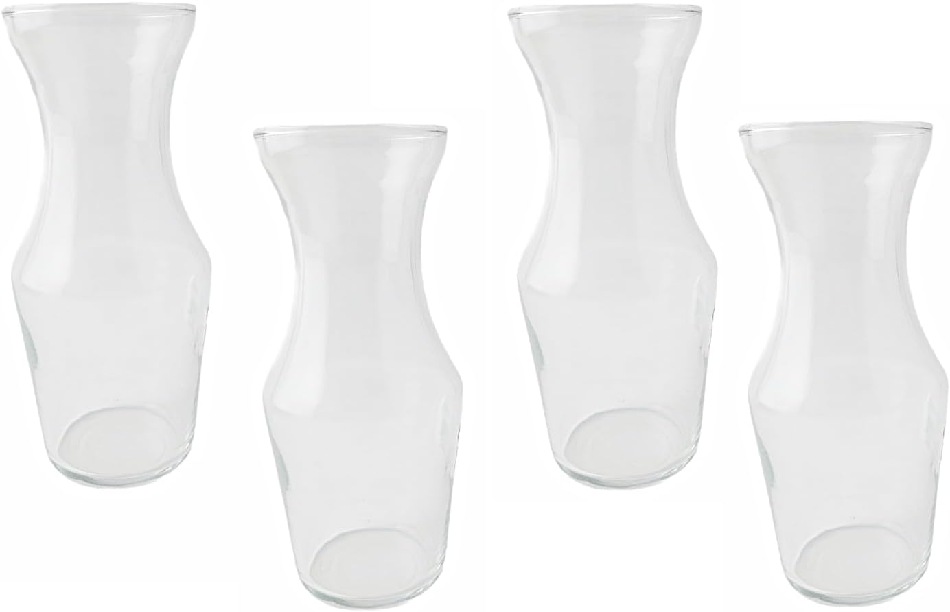 7.5 oz Clear Glass Mini Wine Carafe, Set of 4 | Hourglass Shape, Wide Mouth Opening, Flower Display, Transparent Body, Tapered Base