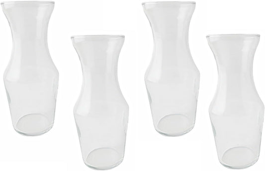 7.5 oz Clear Glass Mini Wine Carafe, Set of 4 | Hourglass Shape, Wide Mouth Opening, Flower Display, Transparent Body, Tapered Base