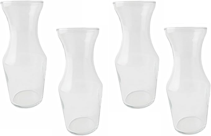 7.5 oz Clear Glass Mini Wine Carafe, Set of 4 | Hourglass Shape, Wide Mouth Opening, Flower Display, Transparent Body, Tapered Base