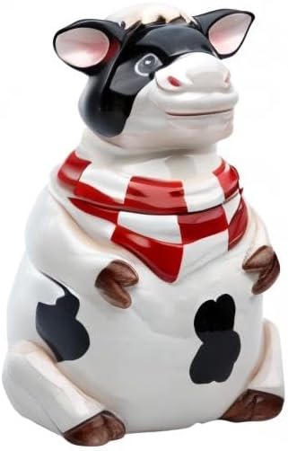 Cosmos Gifts Fine Ceramic Barnyard Milk Cow with Red Checkered Bandana Candy Jar 6-3/4" H 61759