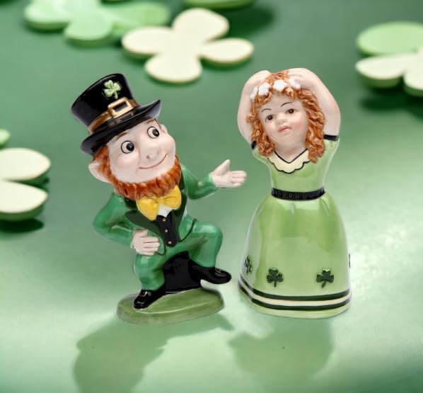 Cosmos Gifts Fine Ceramic Irish Dancing Leprechaun and Girl Salt and Pepper Shakers 4" H