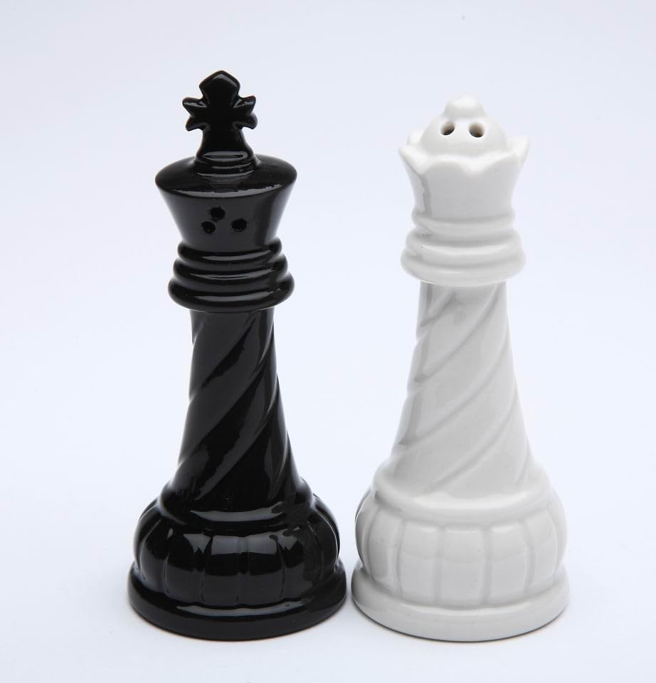 Cosmos Gifts Fine Porcelain Chess Black King & White Queen Salt and Pepper Shakers Set 3-3/4" H