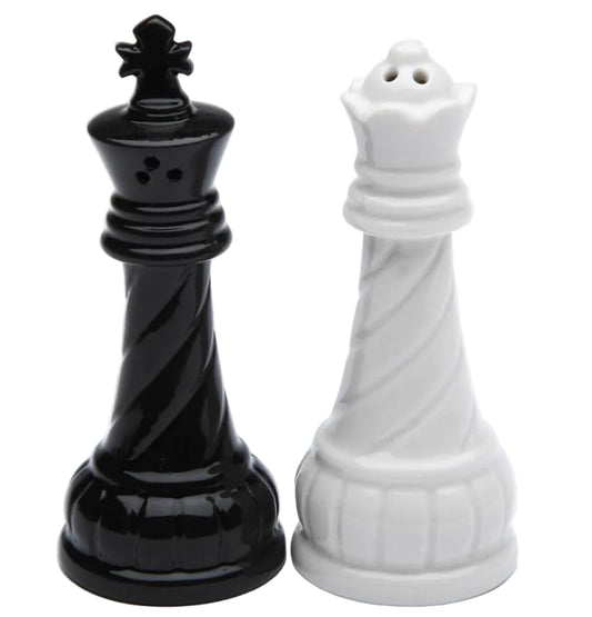Cosmos Gifts Fine Porcelain Chess Black King & White Queen Salt and Pepper Shakers Set 3-3/4" H