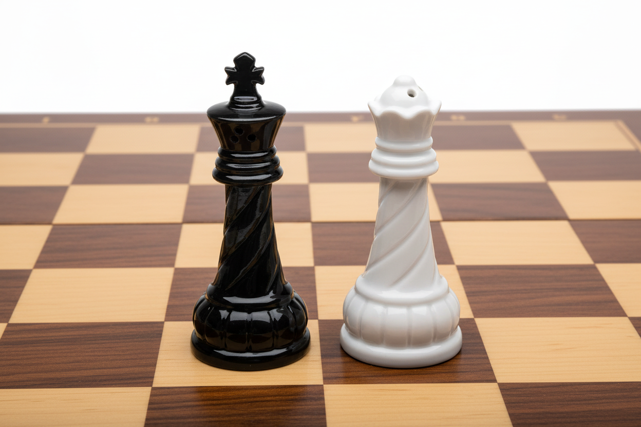 Cosmos Gifts Fine Porcelain Chess Black King & White Queen Salt and Pepper Shakers Set 3-3/4" H
