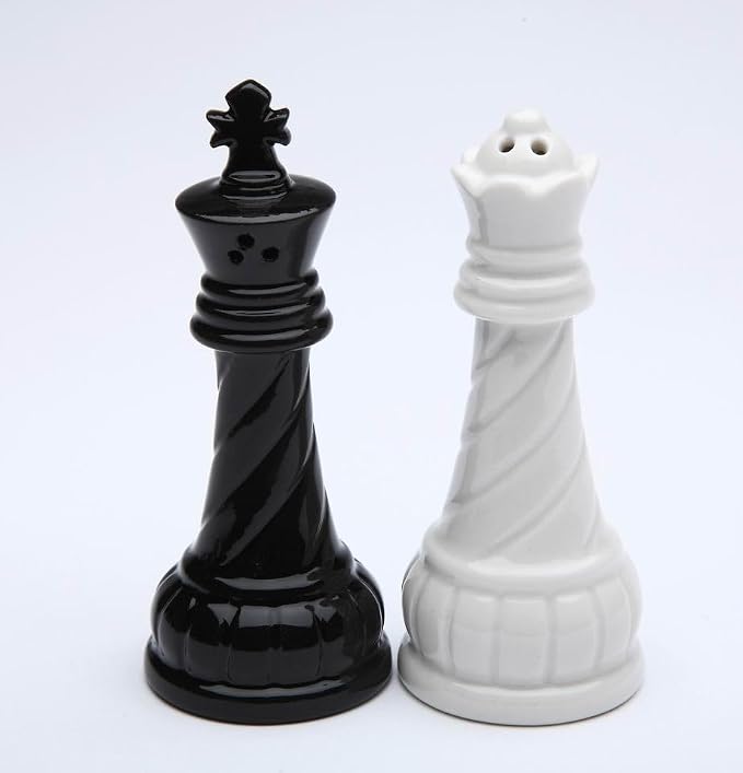 Cosmos Gifts Fine Porcelain Chess Black King & White Queen Salt and Pepper Shakers Set 3-3/4" H