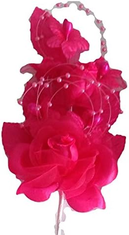 Party Favors Plus 3 Hot Pink Silk Flowers Pearl Organza Corsages 5x2.5 Inch Straight Pin