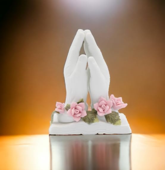 Cosmos Gifts Fine Porcelain Inspirational Praying Hands with Roses on Open Bible Figurine 3-1/2" H